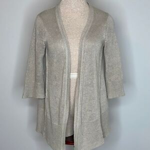 J. Jill Women's 100% Linen Open Front Cardigan Taupe Colored Size Petite XS
